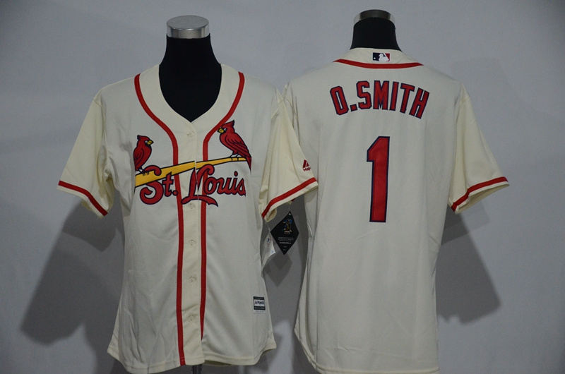 Womens 2017 MLB St. Louis Cardinals #1 O.Smith Cream Jerseys